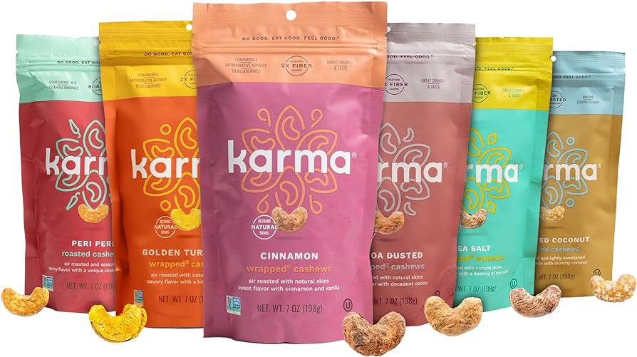 Karma Nuts Variety Pack Cashews - Whole, Roasted, Vegan, Non GMO, Gluten Free