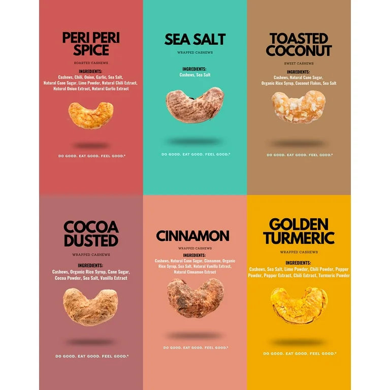 Karma Nuts Variety Pack Cashews - Whole, Roasted, Vegan, Non GMO, Gluten Free