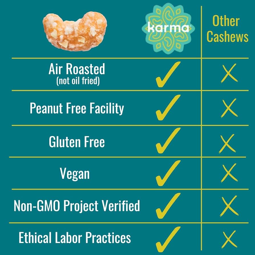 Karma Nuts Variety Pack Cashews - 1.5 oz - Whole, Roasted, Vegan, Non GMO, Gluten Free