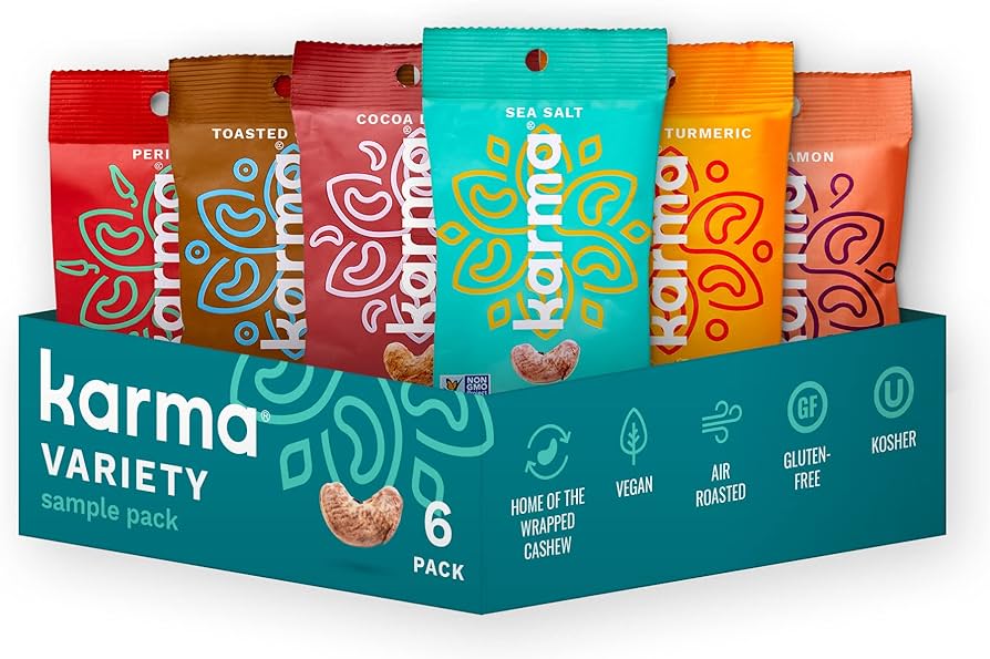 Karma Nuts Variety Pack Cashews - 1.5 oz - Whole, Roasted, Vegan, Non GMO, Gluten Free