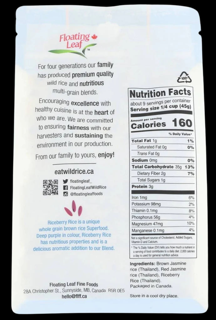 Floating Leaf Rice Variety Pack - Jasmine Thai Rice Trio, Wild Rice Blend, Prairie Blend and Ancient Field Blend - Non Gluten, Non-Gmo, Kosher, Vegan - Pack of 4