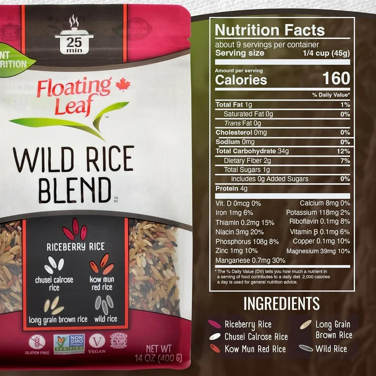 Floating Leaf Wild Rice Blend, Gluten Free Vegan Rice with Nutty Aroma, Flavorful Mix of Riceberry, Red Rice, Medium Grain & Long Grain Brown Rice - Pack of 3