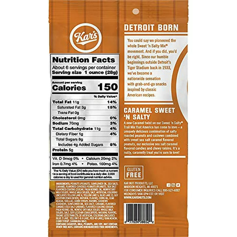 Kar’s Nuts Caramel Sweet ‘N Salty Trail Mix - 5.5 oz - Pack of 12 - Gluten Free