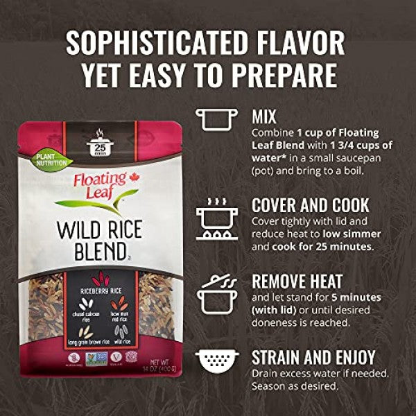 Floating Leaf Wild Rice Blend, Gluten Free Vegan Rice with Nutty Aroma, Flavorful Mix of Riceberry, Red Rice, Medium Grain & Long Grain Brown Rice - Pack of 3