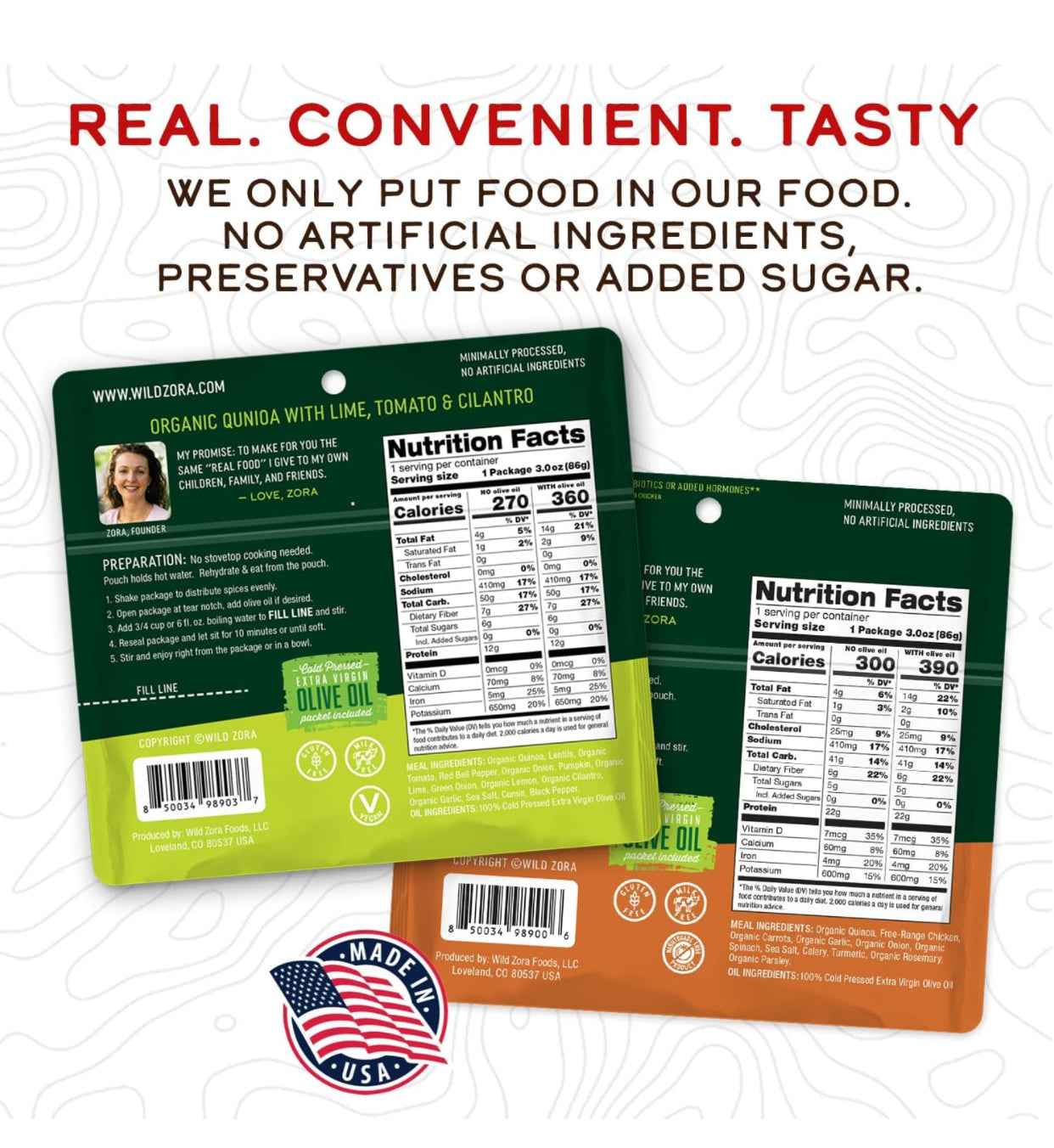Wild Zora Instant Organic Quinoa Meals - Baja Citrus Lentils, Herb Roasted Chicken - Quick & Tasty Prepared Quinoa Bowls, Gluten Free Meal with Lentils Plus