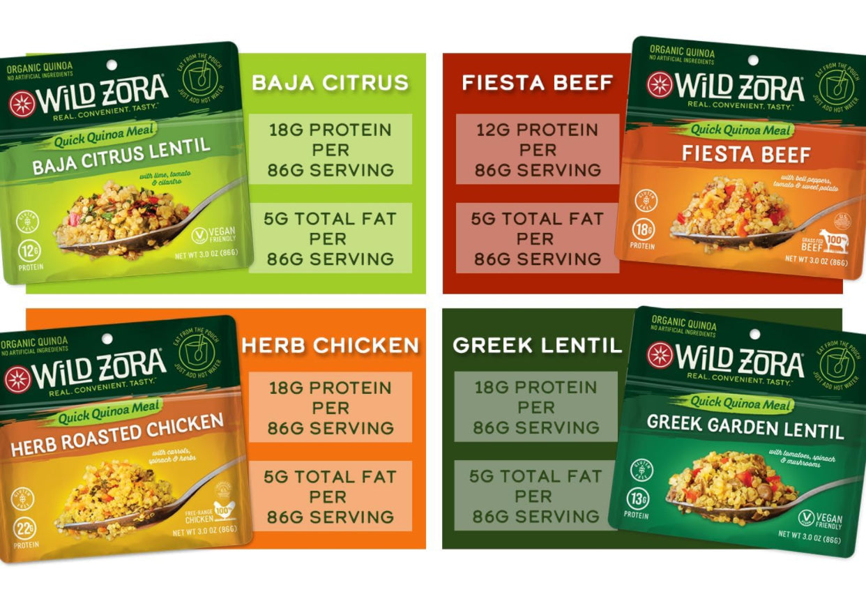 Wild Zora Instant Organic Quinoa Bowl Meals Variety Pack - Instant Tasty Bowls, Gluten-Free Meal with Lentils Plus - Pack of 5