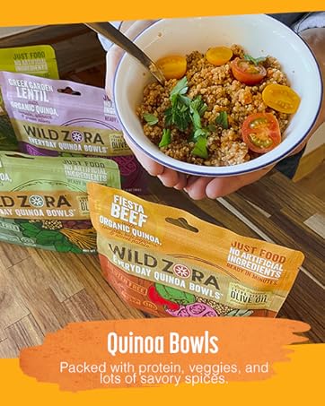 Wild Zora Instant Organic Quinoa Bowl Meals Variety Pack - Instant Tasty Bowls, Gluten-Free Meal with Lentils Plus - Pack of 5