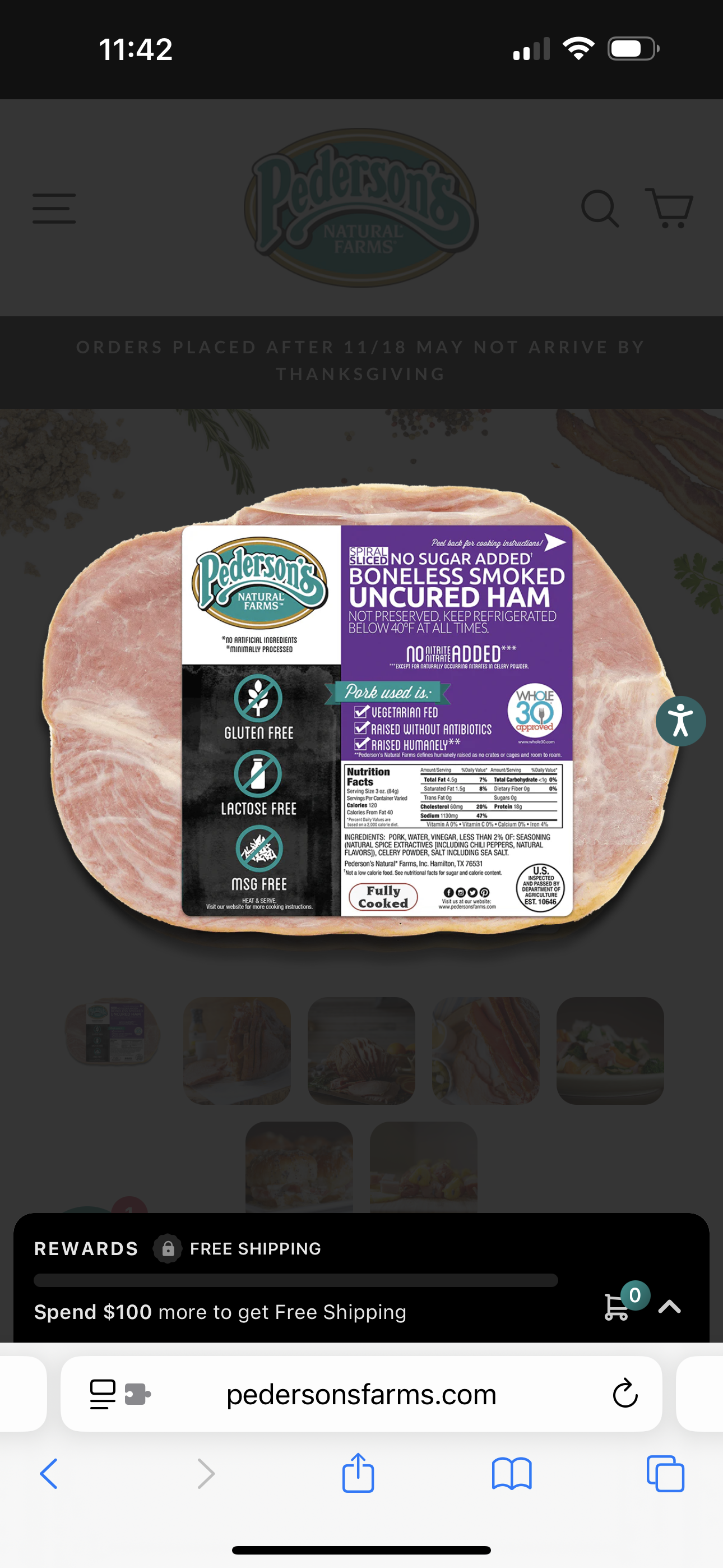 ORGANIC SPIRAL SLICED NO SUGAR ADDED BONELESS SMOKED UNCURED HAM -4 lb