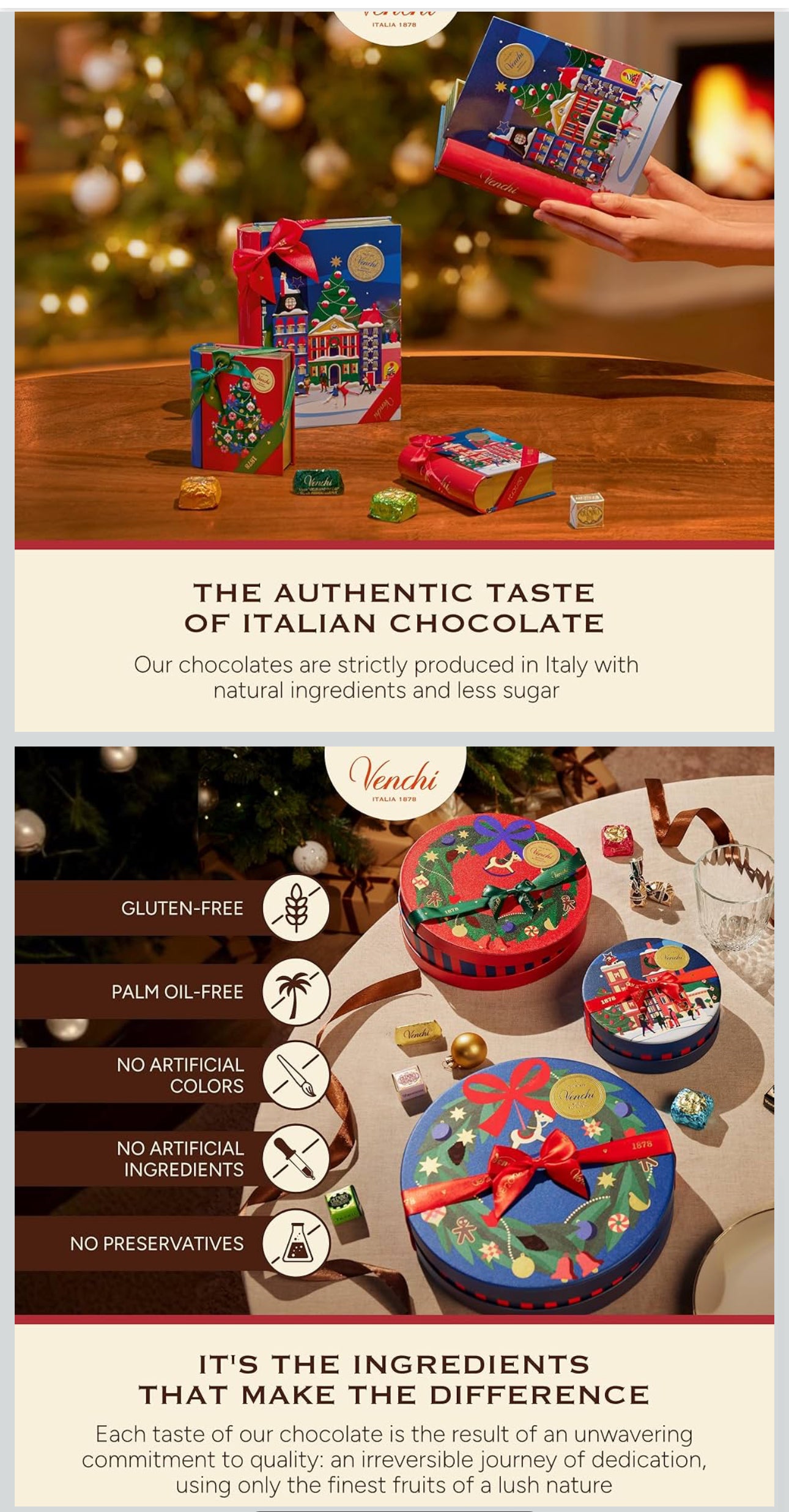 Venchi Italian Chocolate Christmas Book with Assorted Chocolates, Gianduiotto and Chocoviar, Limited Edition, Gluten-Free