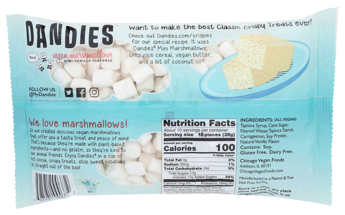 Dandies - Vegan Mini Marshmallows, Vanilla - Gluten Free - Pack of 6