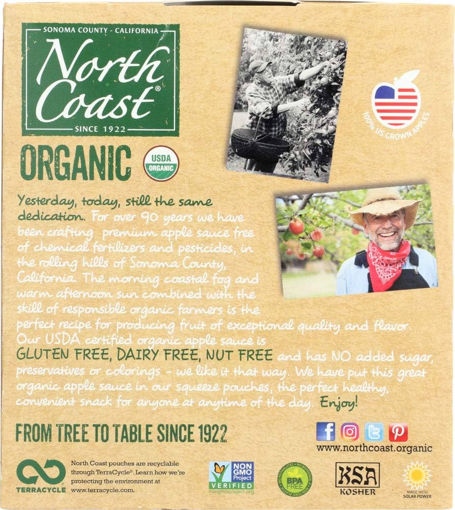 North Coast Organic Honeycrisp Apple Sauce, No Added Preservatives, No Added Sugar, Kosher, USDA Certified Organic, Gluten Free & Non-GMO, 24 oz - Pack of 6