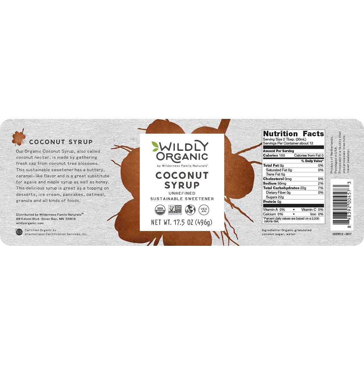 Wildly Organic Coconut Syrup - 17.5 oz - Organic Sweetener, Non-GMO, Kosher, Vegan, Buttery Caramel Flavor - Pack of 2