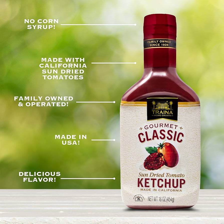 Traina Home Grown Gourmet Classic and Sriracha Ketchup Pack - No Corn Syrup, Non-GMO, 16 oz - Pack of 2