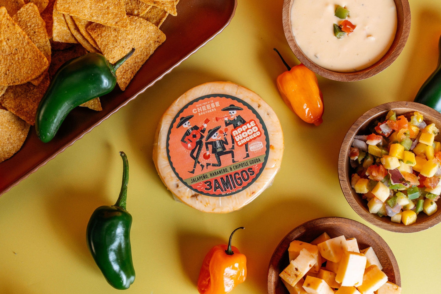 Three Amigos Gouda Cheese | Crafted in Wisconsin with Jalapeno, Habanero and Chipotle Peppers - Pack of 4