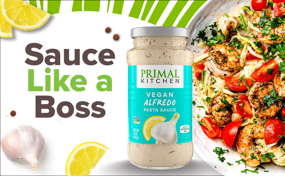 Primal Kitchen Alfredo Pasta Sauce, Gluten Free , No Dairy - Added Sugar, Includes Original and Garlic Alfredo Sauce - Pack of 2