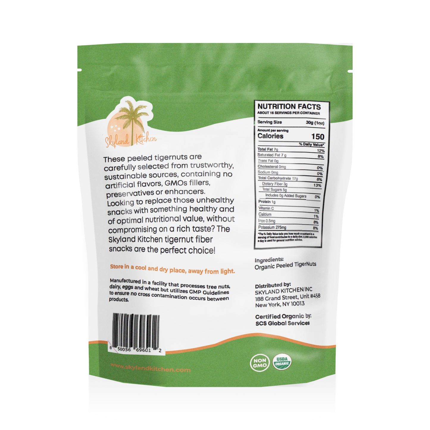 Skyland Kitchen Organic Peeled Tigernuts, Gluten-Free, Vegan, Paleo Friendly, High Fiber, Non-GMO - 16 oz