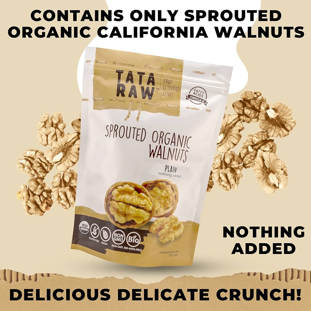 TATA RAW - Sprouted Organic Walnuts - PLAIN. Nothing added -1 lb