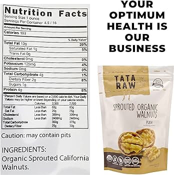 TATA RAW - Sprouted Organic Walnuts - PLAIN. Nothing added -1 lb