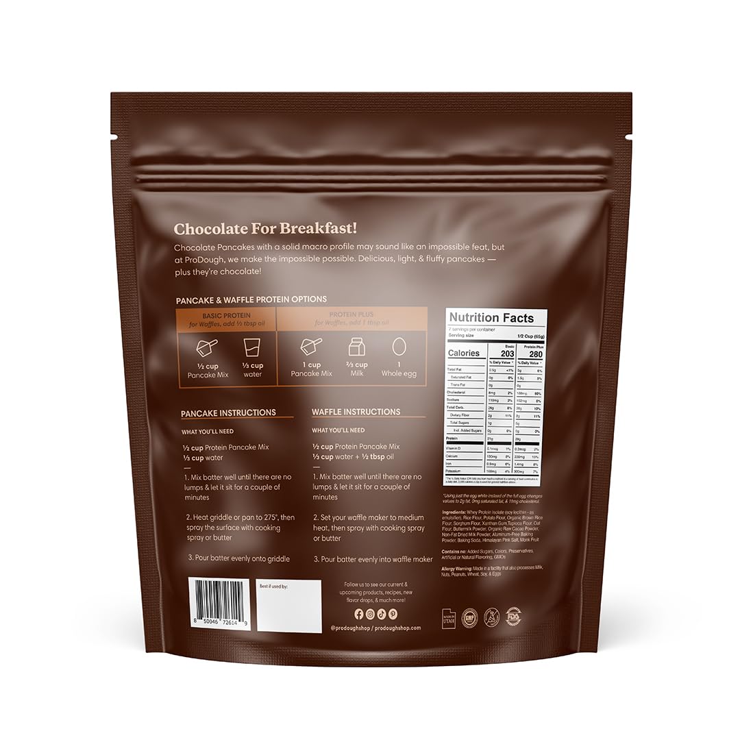 ProDough Chocolate Pancake and Waffle Mix - Gluten Free, Low Carb, High Protein Pancake Mix