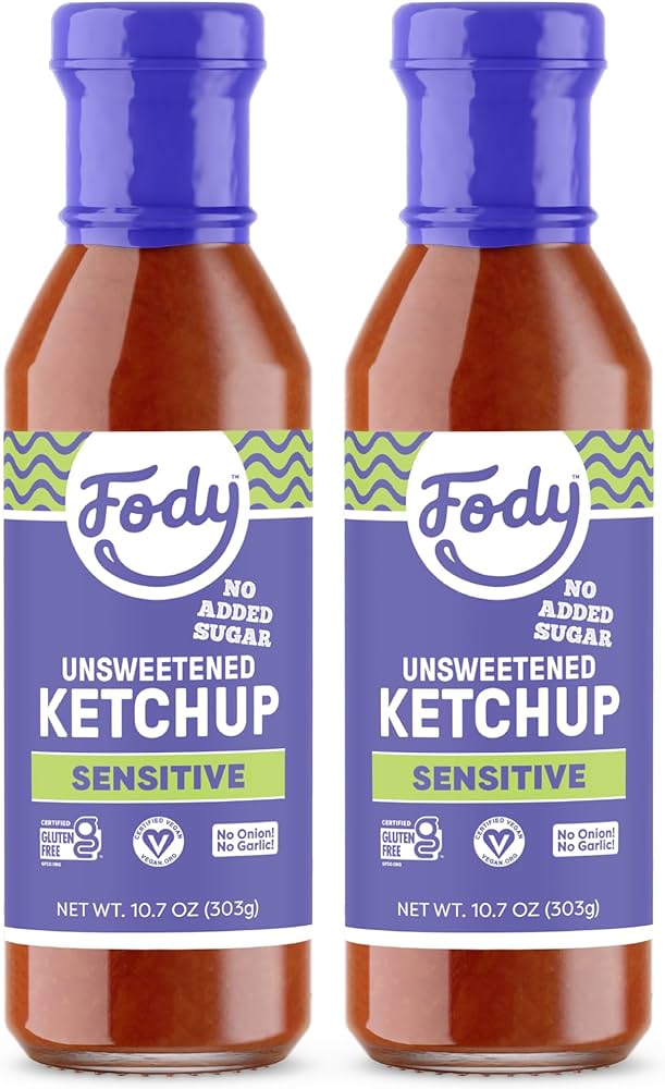 Fody Foods Vegan Unsweetened Tomato Ketchup - Keto Friendly Condiment, Non GMO - Pack of 2