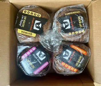 Organic, Gluten Free Variety Bread - Sourdough, Swirly Cinnamon Raisin, Pumpernickel, Quinoa Power Grains - Pack of 4