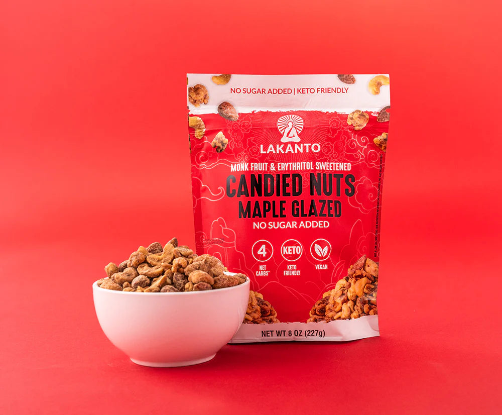 Lakanto Candied Nuts Maple Glazed - No Sugar Added, Sweetened with Monk Fruit, 3 Net Carbs, Keto Diet Friendly, Vegan, On the Go Snack Anytime - Pack of 2