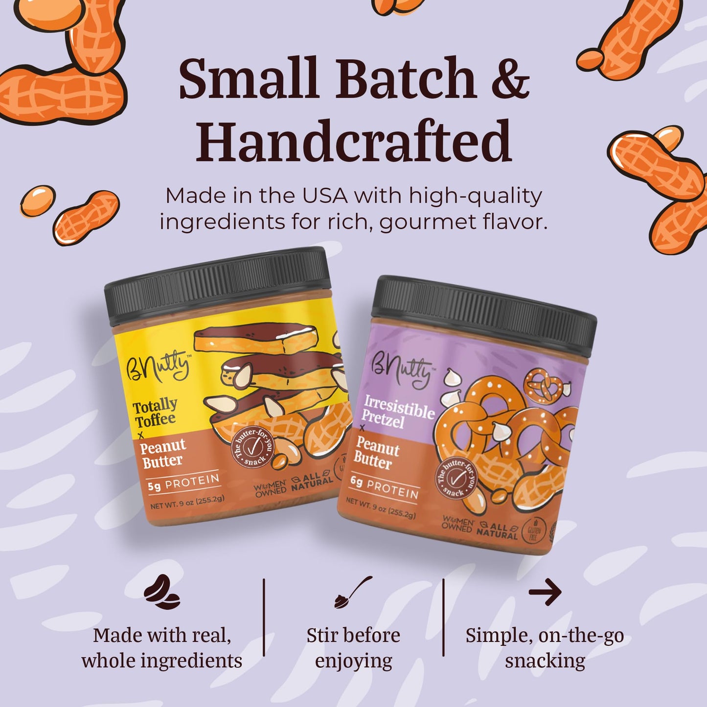 bNutty Sweet and Salty Peanut Butter - Assorted Flavors - Gluten Free, High Protein - Natural Peanut Butter - 4 Pack