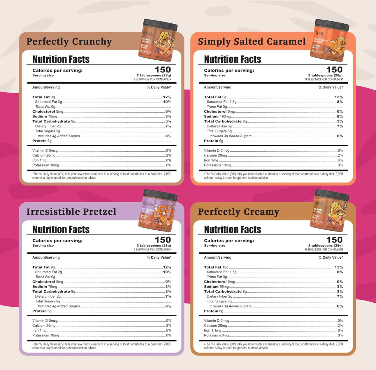 bNutty Sweet and Salty Peanut Butter - Assorted Flavors - Gluten Free, High Protein - Natural Peanut Butter - 4 Pack