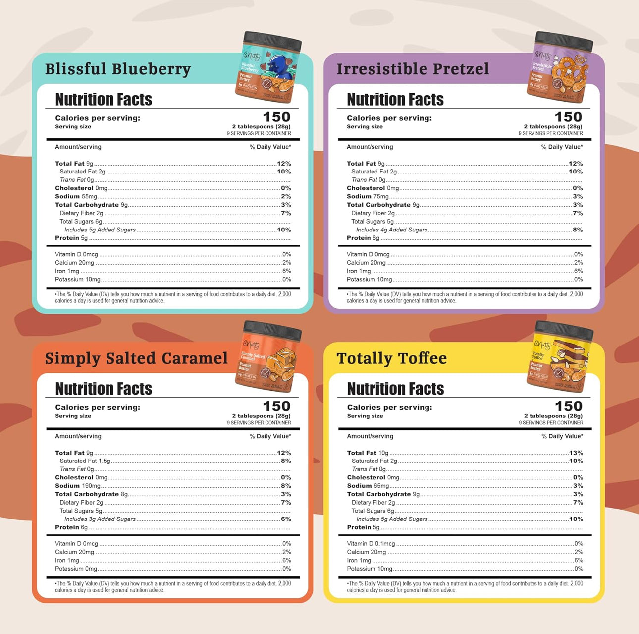 bNutty Best Sellers Peanut Butter - Assorted Flavors - Gluten Free, High Protein - Natural Peanut Butter - 4 Pack