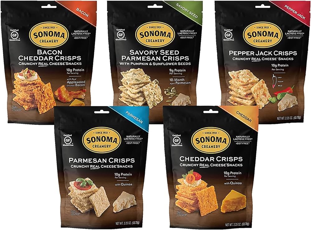 Sonoma Creamery Cheese Crisps Variety Pack - Savory Seed, Pepper Jack, Parmesan, Cheddar, Bacon Cheddar