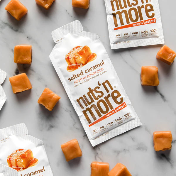 Nuts 'N More Salted Caramel Snack Packs - High Protein Peanut Spread, Low Carb, Low Sugar, Gluten Free, Non-GMO, with Omega-3s and Antioxidants - 1.10 oz Packets, Pack of 10