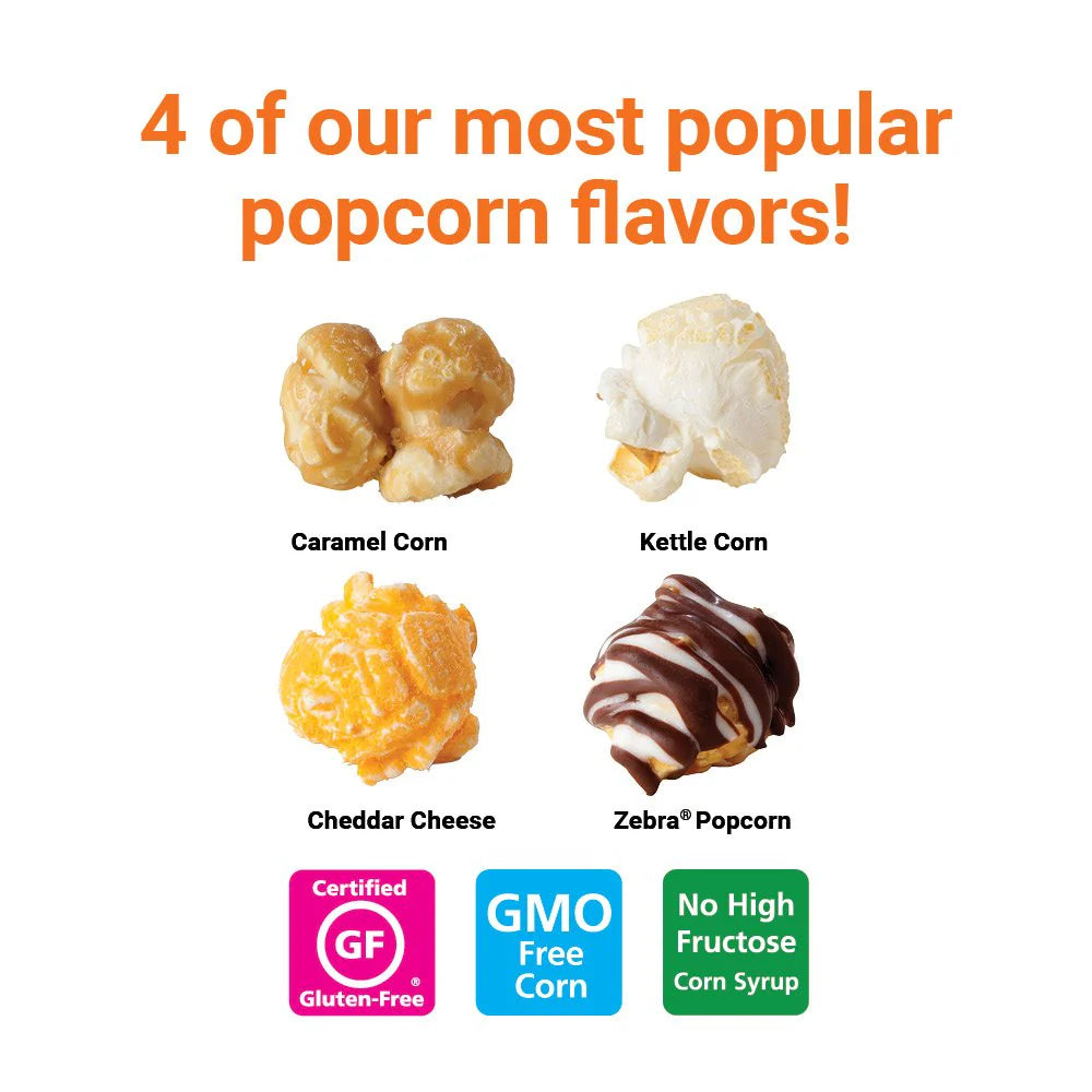 Popcornopolis Gourmet Popcorn – Premium Popcorn Mini Cones & Exclusive Inspirational Sticker, 8 oz - Variety Pack of 6