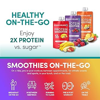 Designer Wellness Protein Smoothie, Real Fruit - 12g Protein, Low Carb, Zero Added Sugar, Gluten-Free, Non-GMO - 3 Flavor, Variety Pack of 12