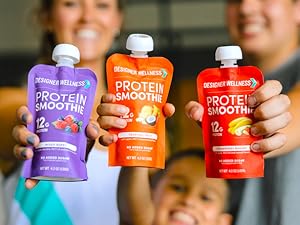 Designer Wellness Protein Smoothie, Real Fruit - 12g Protein, Low Carb, Zero Added Sugar, Gluten-Free, Non-GMO - 3 Super Fruits, Variety Pack of 12