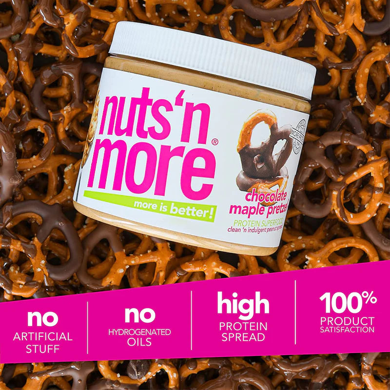 Nuts ‘N More Chocolate Maple Pretzel Peanut Butter Spread, Added Protein All Natural Snack, Low Carb, Low Sugar, Non-GMO, High Protein Flavored Nut Butter, 15 oz Jar - Pack of 2