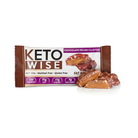 Keto Wise Fat Bombs - Chocolate Pecan Clusters, Made with Chocolate containing MCT Oil - Low Fat, Low Carb and Keto Friendly Snack - 10g Fat, 1g Net Carbs - 16 Count