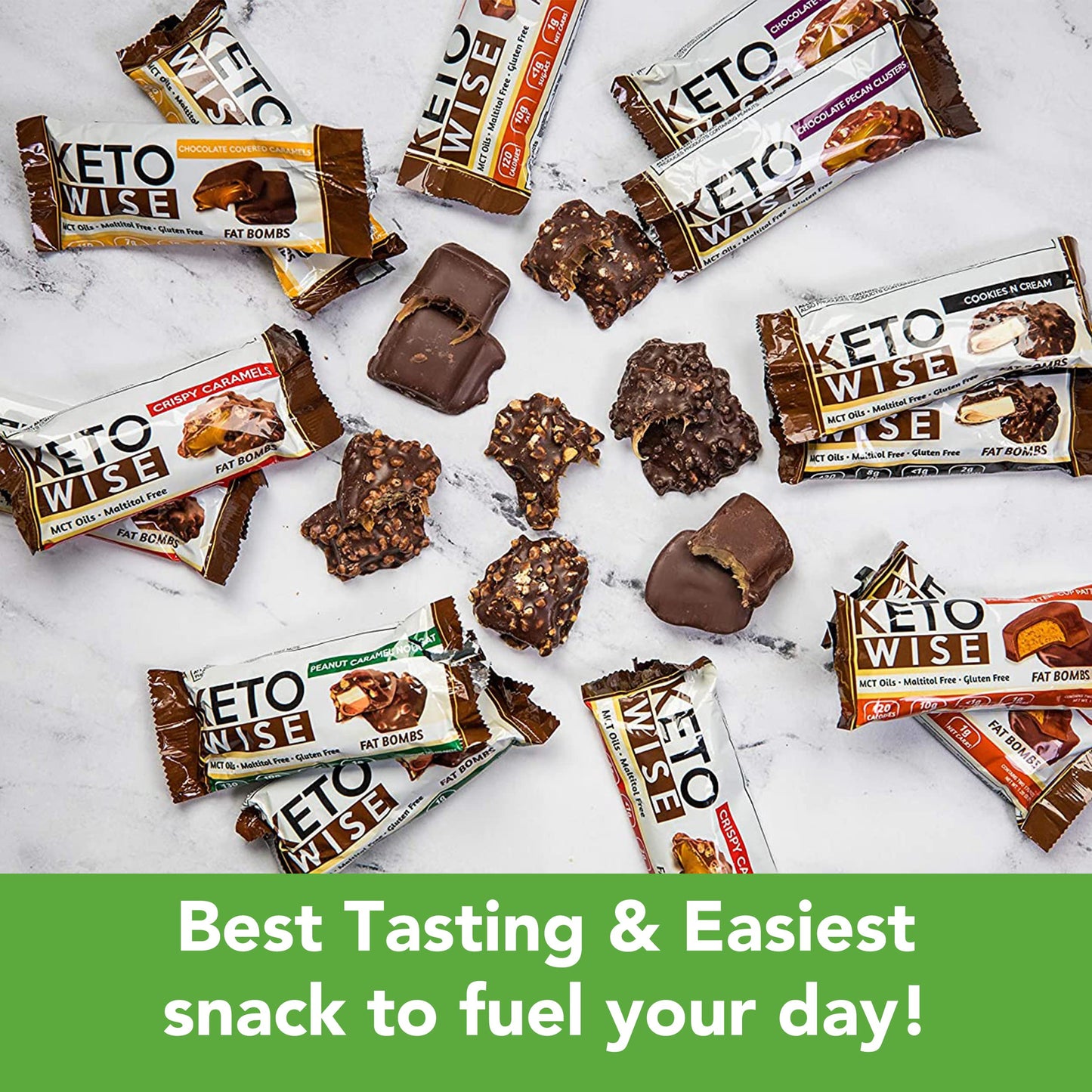 Keto Wise Fat Bombs - Chocolate Pecan Clusters, Made with Chocolate containing MCT Oil - Low Fat, Low Carb and Keto Friendly Snack - 10g Fat, 1g Net Carbs - 16 Count
