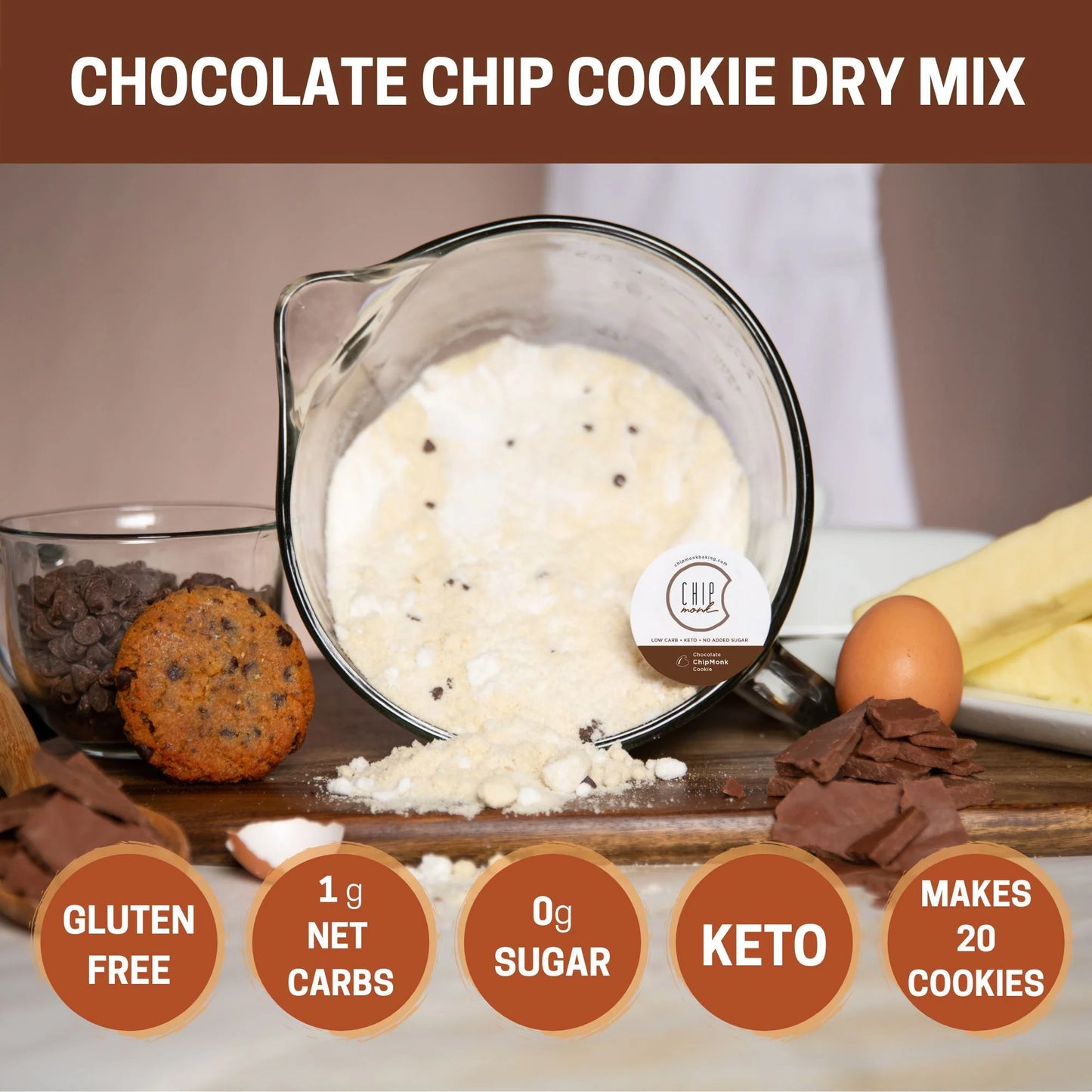 ChipMonk Chocolate Chip Cookie Mix - Zero or Low Carb Keto Friendly Snacks, Dessert, Cookies, Gluten-Free, High Fat and Protein, Low Sugar Sweet Snack - Pack of 2
