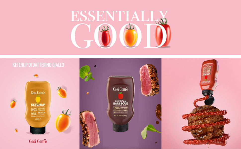 Così Com'è Italian Yellow Tomatoes Ketchup, made with 100% Italian Tomatoes, 9.88 oz, No preservatives, No Artificial Flavors, Non-GMO - Pack of 3