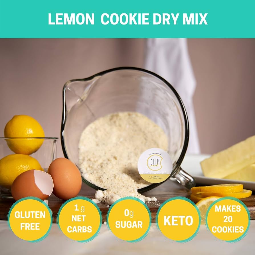 ChipMonk Lemon Poppyseed Cookie Mix - Zero or Low Carb Keto Friendly Snacks, Dessert, Cookies, Gluten-Free, High Fat and Protein, Low Sugar Sweet Snack - Pack of 2