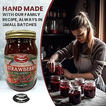 Gourmet Strawberry Jalapeno Jam - Small Batch - FAT FREE, GLUTEN FREE & ALL NATURAL