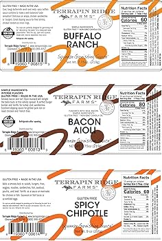 Terrapin Ridge Farms Squeeze Me Baby Sampler Set – One Each of Buffalo Ranch, Bacon Aioli, and Spicy Chipotle Garnishing - Three 7.75 oz Bottles - Pack of 3 Squeeze Bottles