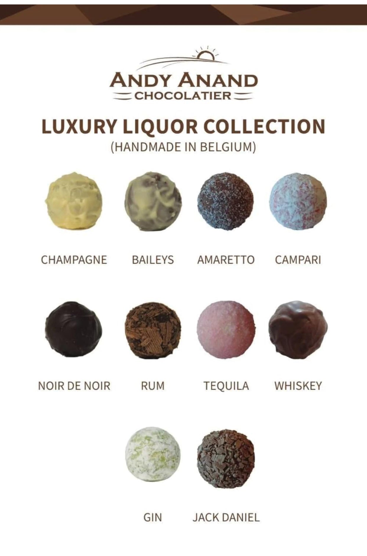 Andy Anand Belgium Chocolates Filled - Champagne, Rum, Irish Cream & Kahlua Belgian Chocolate Truffles Gift Boxed - 24 Pieces