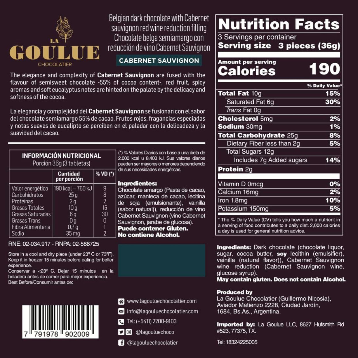 LA GOULUE CHOCOLATIER - Gourmet Dark Chocolate Filled with Wine Varietals – Cabernet Sauvignon, Malbec and Champagne-Sparkling wine Infused Artisan Chocolates - 3 Boxes