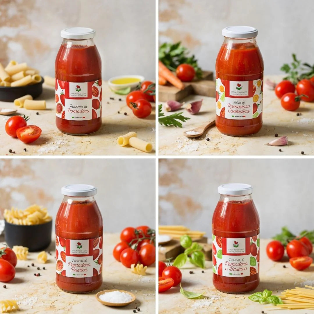 Tomato Passato and Sauces, 2 of each Flavor - includes 8 Jars, Imported from Italy