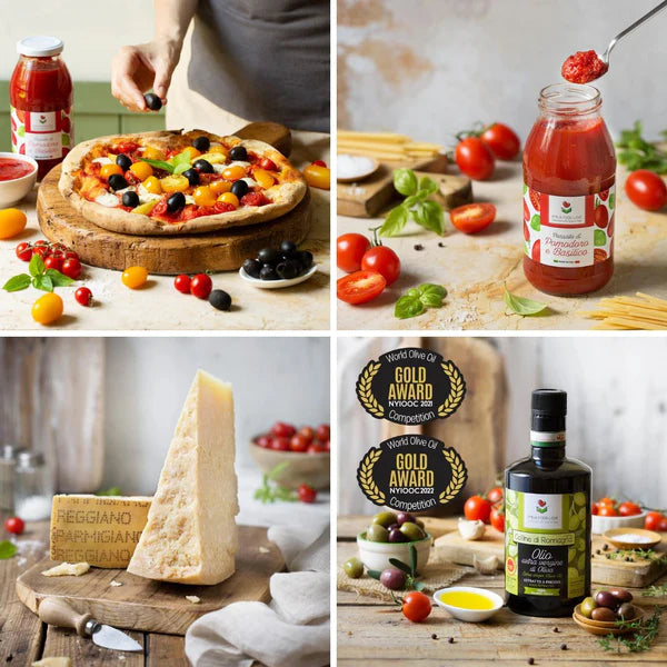Classic Margherita Pizza Kit - Crusts, EVOO, Parmigiano Reggiano Cheese, Tomato Basil Passata Puree - Imported from Italy