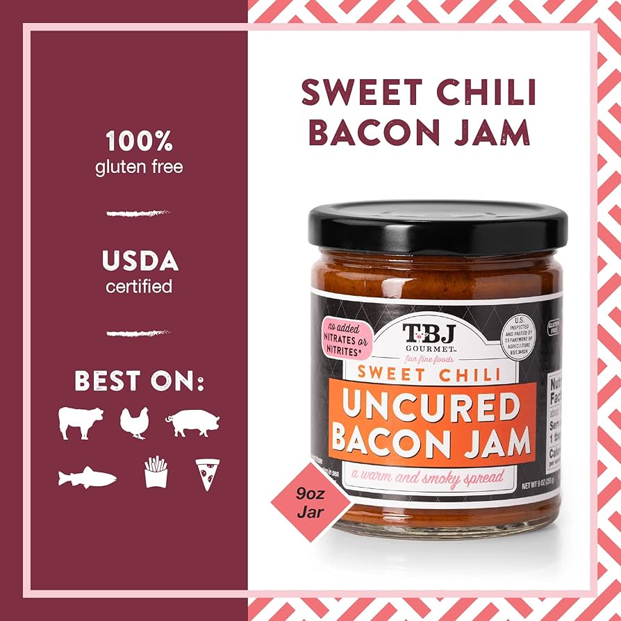 TBJ Gourmet Bacon Jam Variety Pack - Classic Bacon Jam, Sweet Chili Bacon Jam, Black Peppercorn Bacon Jam - Original Recipe Bacon Spread - Uses Real Bacon - No Preservatives, 9 oz - Pack of 3