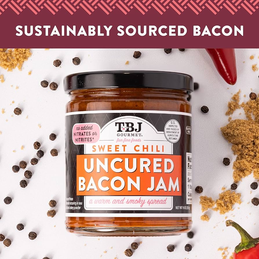 TBJ Gourmet Sweet Chili Bacon Jam - Original Recipe Bacon Spread, Uses Real Bacon, No Preservatives, 9 oz - Pack of 3