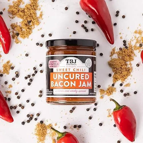 TBJ Gourmet Sweet Chili Bacon Jam - Original Recipe Bacon Spread, Uses Real Bacon, No Preservatives, 9 oz - Pack of 3