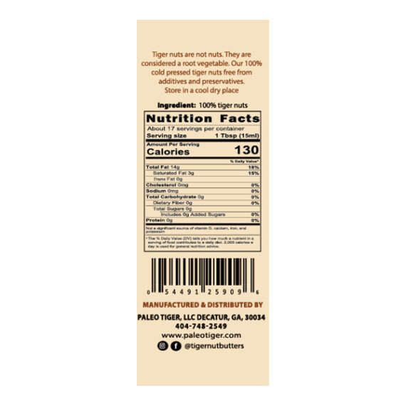 Tiger Nuts Oil 100% Cold Pressed And Unfiltered - 8 oz